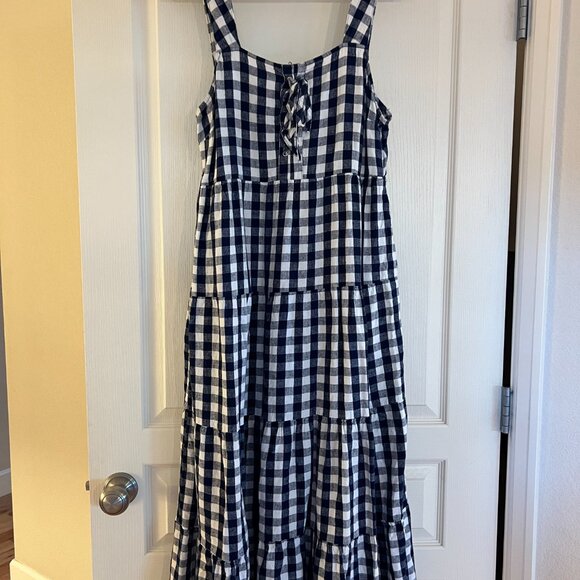 Who What Wear (Target) Gingham Navy blue and White Midi/Maxi dress, Size Large - Picture 2 of 8